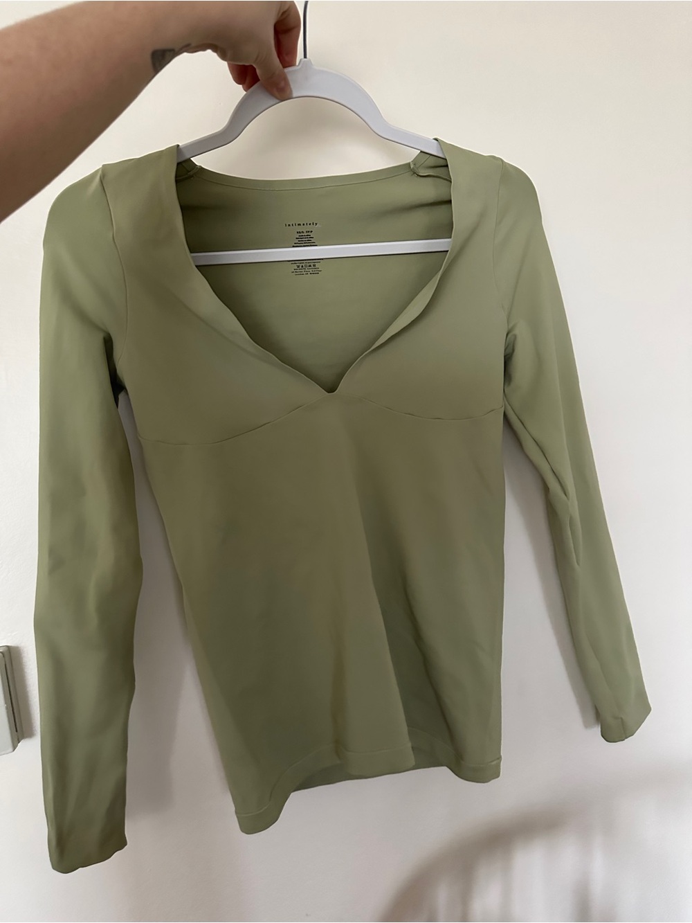 NWOT Free People Olive Green Long Sleeve V-Neck Top